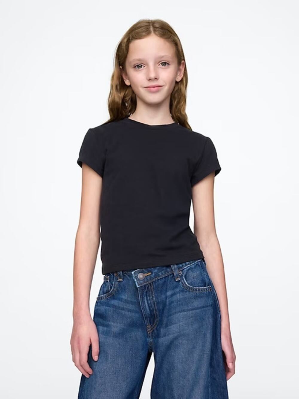 Gap Girls T-shirt Black Casual Fit Short Sleeve Youth Size XS